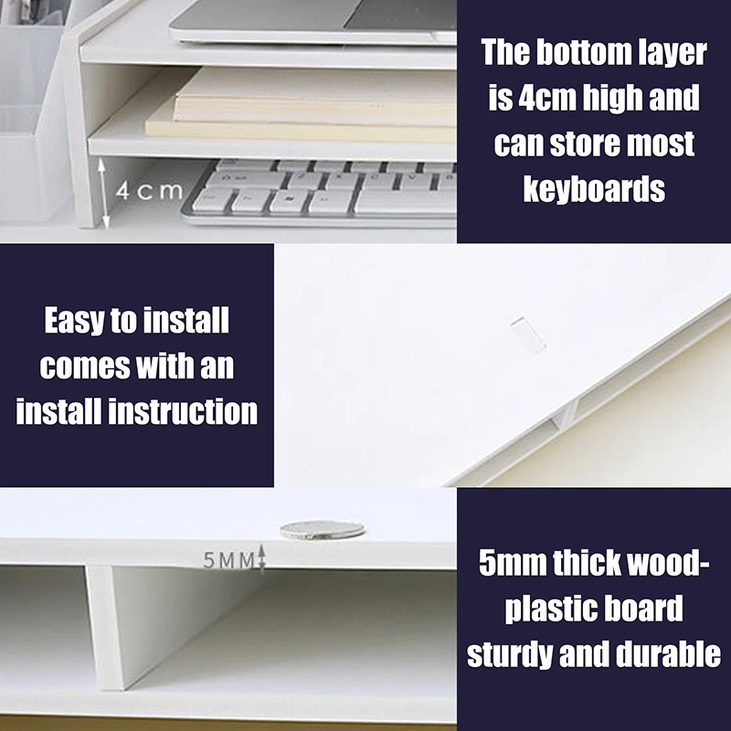 Multi-function-PC-Computer-Monitor-Stand-Riser-Laptop-Holder-PVC-Desk-Organizer-Shelf-Easy-Assemble-for-2