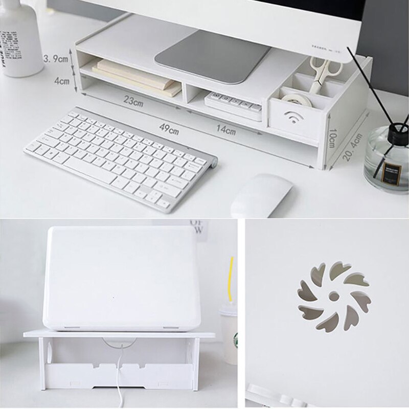 Multi-function-PC-Computer-Monitor-Stand-Riser-Laptop-Holder-PVC-Desk-Organizer-Shelf-Easy-Assemble-for